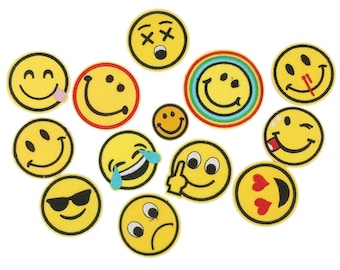 Gelber Emoji Patch, Spaß Smiley Gesicht gestickt Eisen auf Nähen Aufnäher Applikation, glückliches Gesicht Kleidung nähen Dekorieren