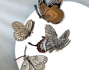 Retro Brown Embroidered Butterfly Iron-On Patches, Insect Moth Repair Appliques