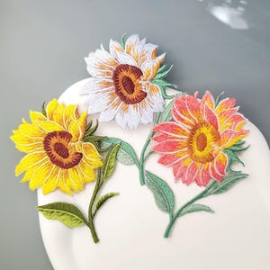 Sunflower Embroidered Iron-On Patch, Single Floral Badge, Decorative Applique for Clothes-68x97mm