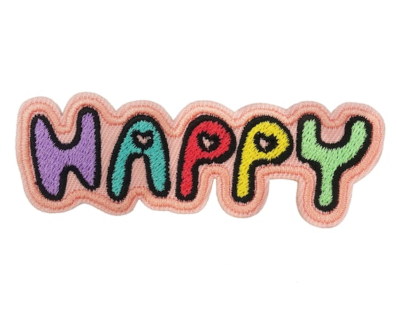 Happy Embroidered Word Patch, Cute Word Patches-25x75mm