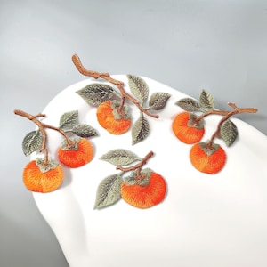 Orange Persimmons Embroidered Iron-On Patches, Realistic Fruits Applique