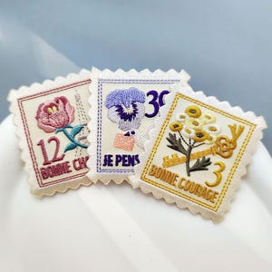 Parches termoadhesivos con estampados florales bordados de estilo retro, parches de reparación con rosas, tanaceto y pensamiento.