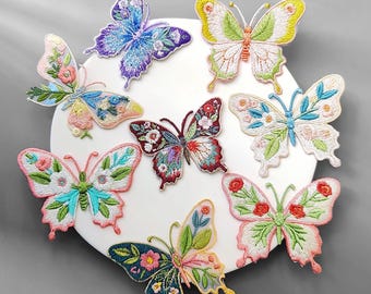 Butterflies and Floral Embroidered Iron-On Patches, Insect Appliques