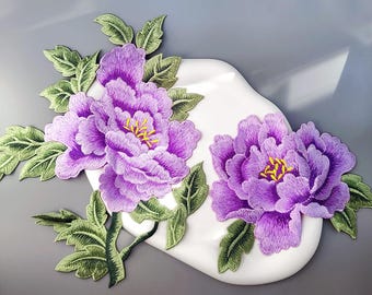 Large Peony Flower Sew-On Embroidered Patch, Soft Dress Sofa Decoration Appliqué