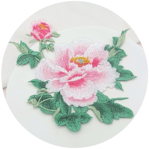 5 Colors Peony Iron-On Patches,Chinese Embroidered Appliqué Patch,Realistic Embroidery Floral Flower Applique Patch for Shirts Jeans Jackets