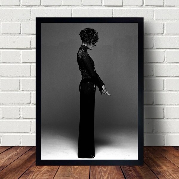 Whitney Houston Star Singer Zwart Wit Muziek Poster Canvas Art Wall Home Decor (Geen Frame)