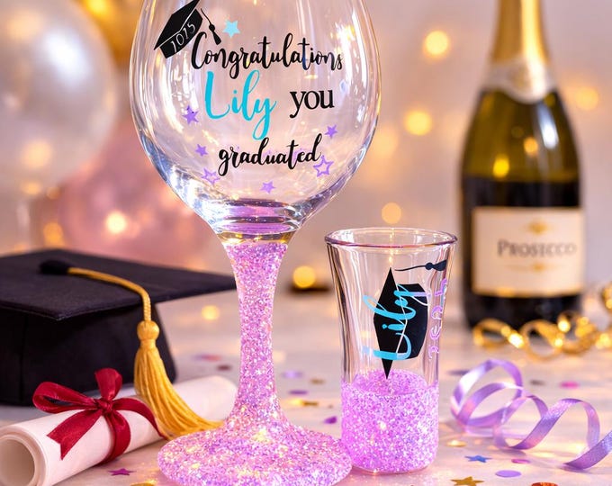 Personalised 2026 Graduation Glass| Custom Name Keepsake | 21 colour options | graduation gift | university graduation | Matching shot glass