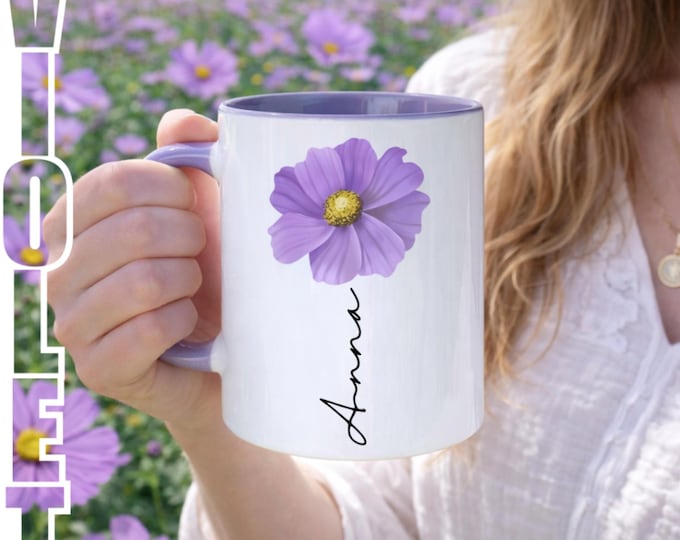 Personalised Purple flower Mug Gift Bag | Best Friend Gift, teacher gift, Custom purple Gift, gift for her, Purple flower gift