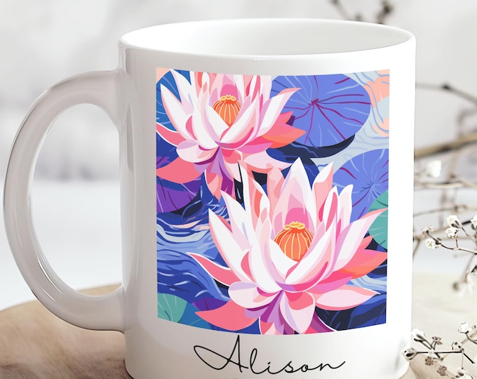 Personalised Birth Month Flower Mug: Custom Floral Name Mug, Birthday gift for her, Flower month