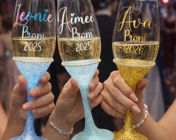 Personalised Diamanté Prom Glass: prom gift, Glitter Wine, Prosecco, Gin Tumbler