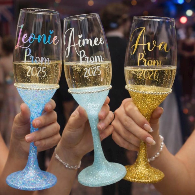 Prom Flutes Personalised Diamanté Prom Glass: Prom Gift, Glitter Wine, Prosecco ...
