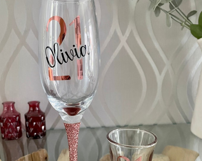 Personalised Glitter Glass, Milestone Birthday Gift for Her, Any Age