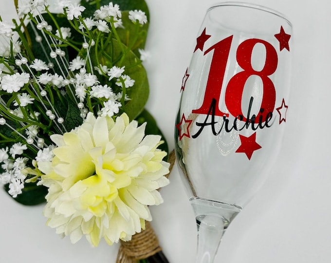 Personalised Glitter Birthday Prosecco Glass: Name & Age 18th Birthday, 21st Birthday, gift for her, 30th, 40th, 50th,