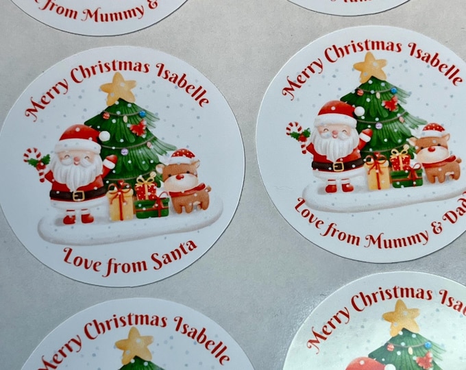 Personalized Santa Christmas Gift Stickers: Set of 21, 4.5cm Glossy Vinyl