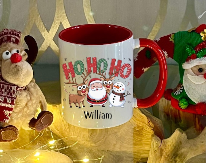 Personalised Christmas Mug: Santa, Rudolph, Snowman Design