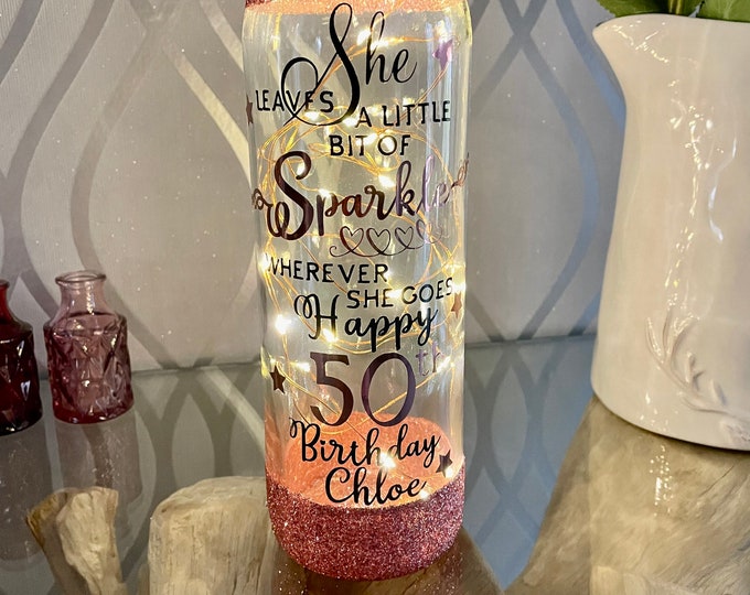 Personalised LED Wine Bottle, Sparkle Birthday Gift, Custom Age Name Decoration