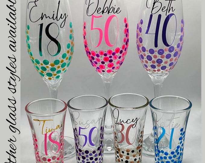 Personalised Glitter Birthday Glass: Name & Age 18th Birthday, 21st Birthday, gift for her, 30th, 40th, 50th, Lit Bottle, Gin, Wine, Shot