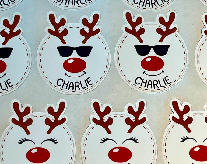 18 Personalised Reindeer Christmas Gift Stickers: Festive Present Labels