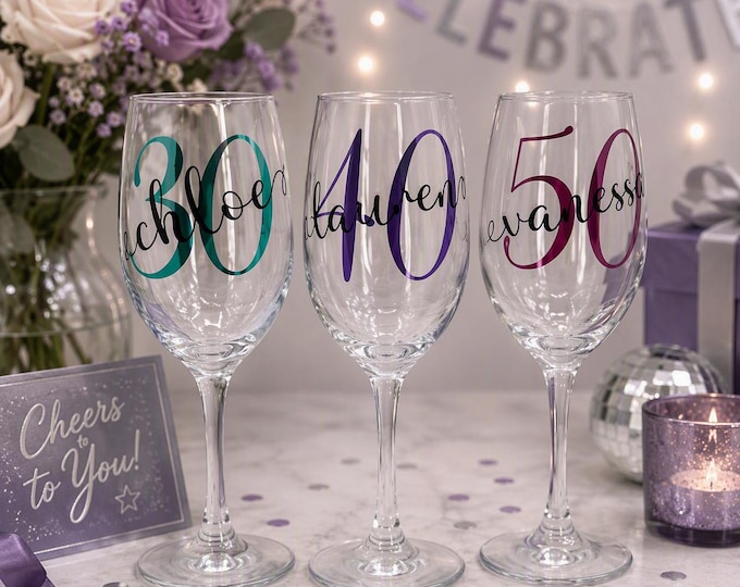 Personalised Prosecco Glass | Custom Name & Age Birthday Gift | 18th 21st 30th 40th 50th | 37 Colours | Gift Wrapped