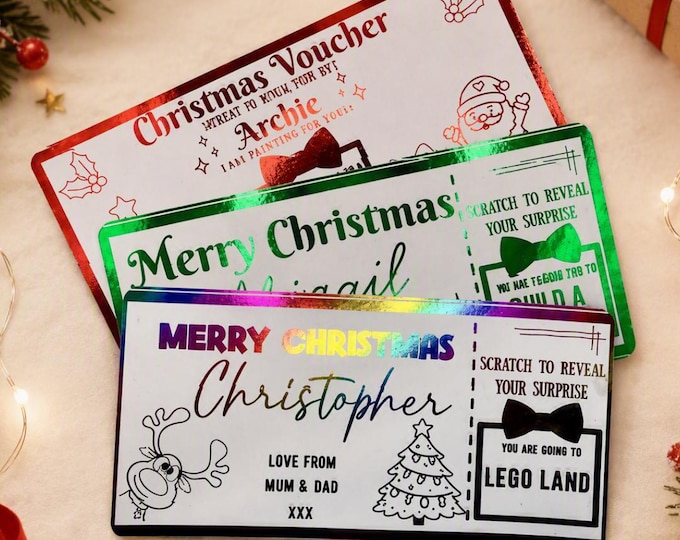 Personalised Christmas gift voucher, gift card, custom made gift card, for any event, voucher & envelope, foiled gift card