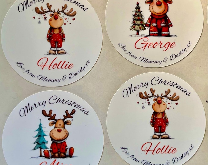 Personalized Reindeer Christmas Labels: Gift Stickers, Stocking Fillers