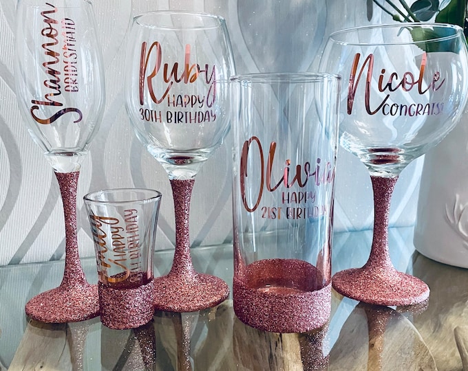 Personalised Birthday Glass | Name & Age 18th Birthday, 21st Birthday, gift for her, 30th, 40th, 50th, Lit Bottle, Gin, Wine, Shot