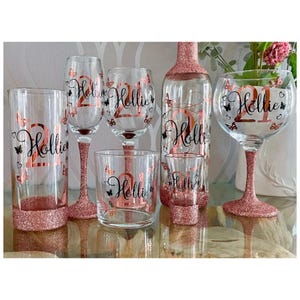 Personalized Glitter Birthday Glass: Butterfly Name & Age Gift