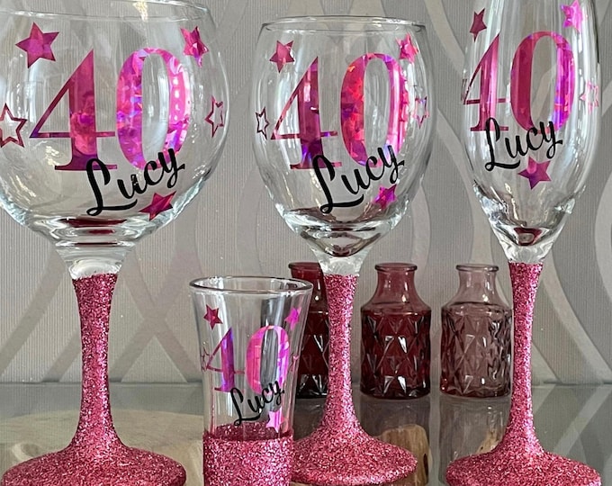 Personalised Handmade Birthday Gift | Star design glass | 16th birthday, 18th birthday, 21st birthday, for her, 30th, 40th, 50th, 60th