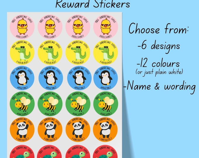 Teacher stickers: Personalised animal praise stickers, marking, Reward chart, classroom stickers, various size, round, teaching assistants
