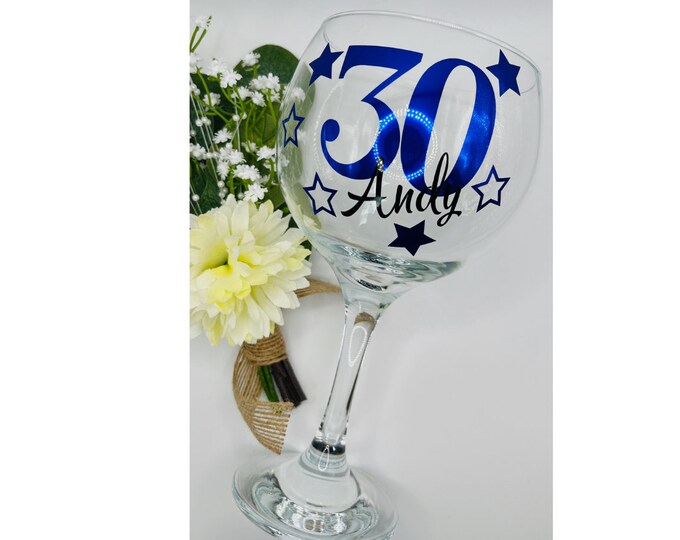 Personalised Handmade Milestone Birthday Glass: Stars Name & Age 16th, 18th, 21st , 30th, 40th, 50th, 60th, 70th, gift for her, gift for him