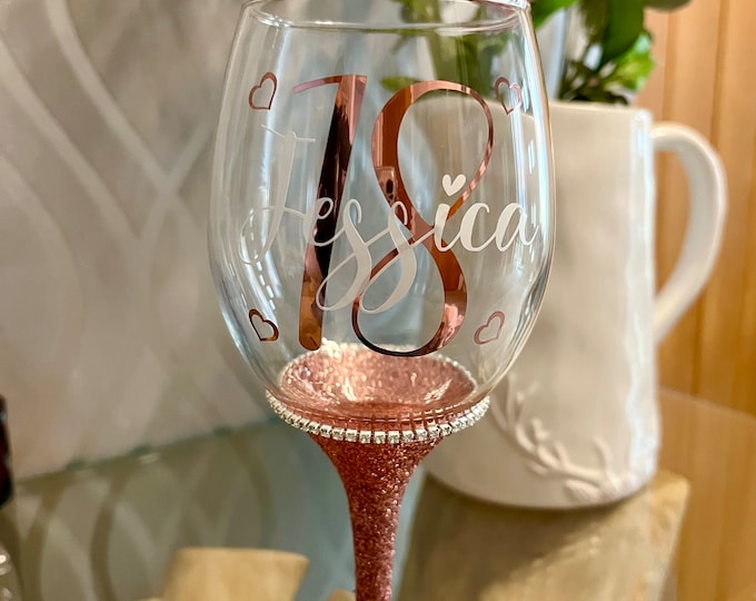 Personalised glittered diamanté glass, birthday gift for her, 18th, 21st, 30th, 40th, 50th, 60th, wine, gin, prosecco, shot, tumbler