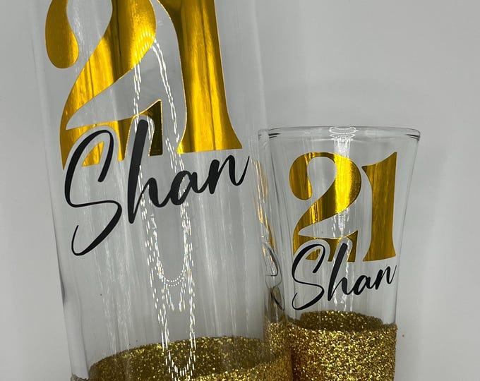 Personalised Glitter Birthday Glass, Milestone Gift for Her