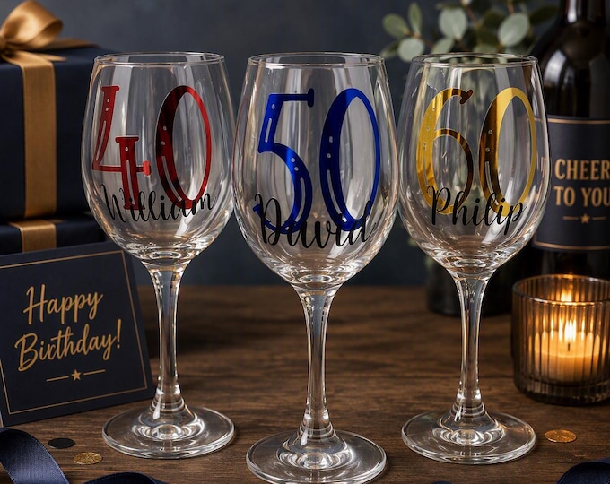 Personalised Wine Glass | Custom Name & Age Milestone Birthday Gift | 30th 40th 50th 60th 70th | Gift Wrapped