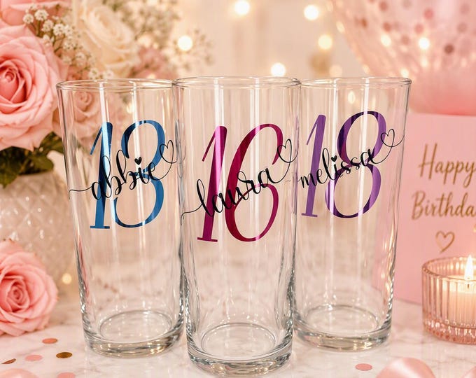 Personalised Tumbler Glass | Custom Name & Age Birthday Gift | 18th 21st 30th 40th 50th | 37 Colours | Free Shipping