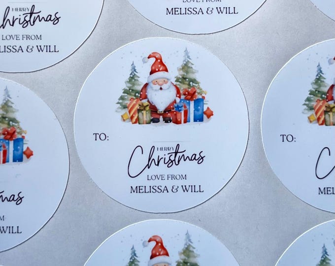 21 Christmas present labels: Personalised classic Christmas design, Stocking filler, Christmas sticker, gift tag, Christmas present label