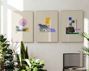 3 Washington DC Art Prints, DC Wall Decor Set, Abraham Lincoln Capitol Prints, Modern Collage Art, Washington Monument Home Decor