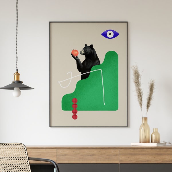 Modern Bear Art Print, Abstract Wildlife Wall Decor, Minimalist Nature Design, Contemporary Animal Artwork, Urban Home Decor, Black Bear