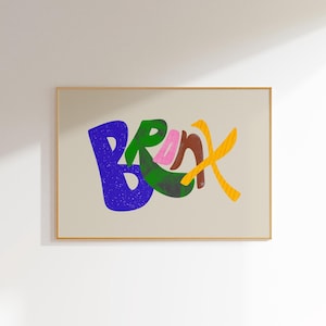 Bronx, Arte de parede com nome personalizado, Tipografia colorida personalizada, Decoração de quarto infantil, Impressão de alfabeto moderno, Arte de berçário