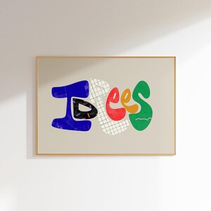Idrees, Arte de parede com nome personalizado, Tipografia colorida personalizada, Decoração de quarto infantil, Impressão de alfabeto moderno, Arte de berçário