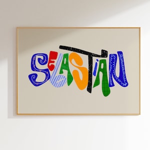 Sebastián, Arte de letras texturizadas para habitación infantil, Arte mural infantil personalizado, Decoración única para habitación de bebé niño