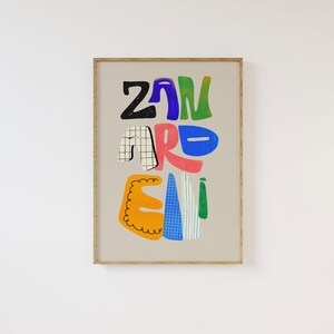 Zanardelli, Arte de parede com nome personalizado, Tipografia colorida personalizada, Decoração de quarto infantil, Impressão de alfabeto moderno, Arte de berçário