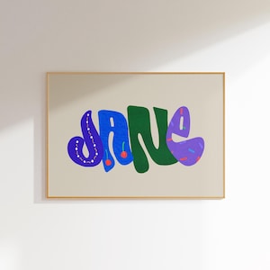 Jane, arte de letras texturizadas para habitación de niños, arte de pared infantil personalizado, decoración única para guardería de bebé niño