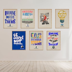 Pósters de mentalidad de crecimiento - Set de 7 - Ilustración artística positiva - Póster motivacional para el aula - Póster Montessori - Decoración de oficina