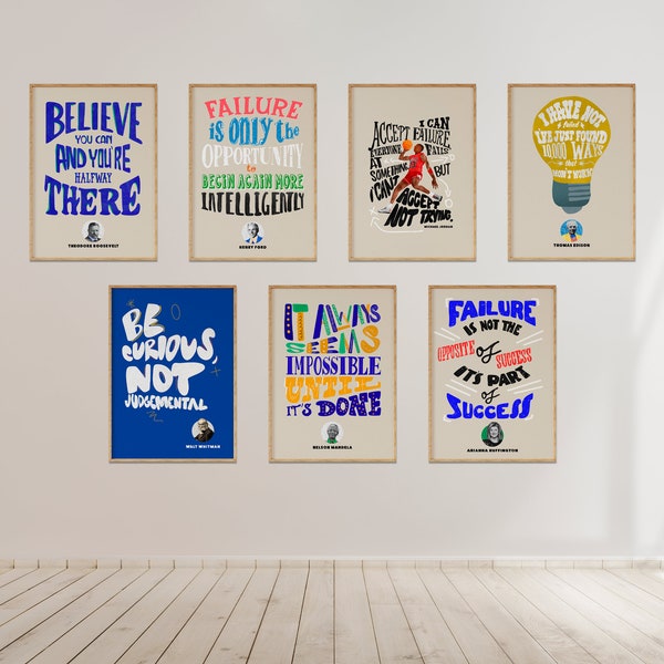 Growth Mindset Posters- Set of 7- Positivity Art Illustration- Classroom Motivational Poster- Montessori Poster- Office Decor Therapy