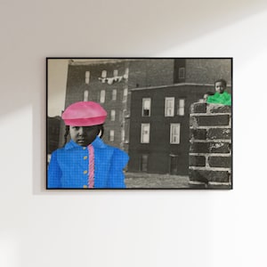 Harlem Poster- Urban Childhood Art Print, Vintage Photo with Modern Twist, Colorized Historical Photograph, Contemporary Mixed Media