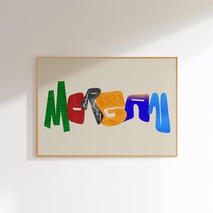 Morgan, Arte de parede com nome personalizado, Tipografia colorida personalizada, Decoração de quarto infantil, Impressão de alfabeto moderno, Arte de berçário