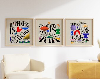 Colorful Typography Office Wall Art Prints: Creative Workspace Decor, 10x10 Inches (Digital Download)