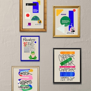 Library Wall Art, Set of 5, Book Lover Art, Reading Nook Decor, Bookworm Gift