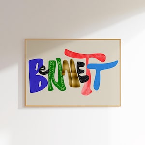 Bennett, arte de pared con nombre personalizado, tipografía personalizada colorida, decoración de habitación infantil, impresión del alfabeto moderno, obra de arte para guardería