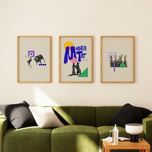 Madrid Wall Art- Set of 3 Prints- Downtown, Madrid, Spain- Minimalist Collage- Madrid Travel Art